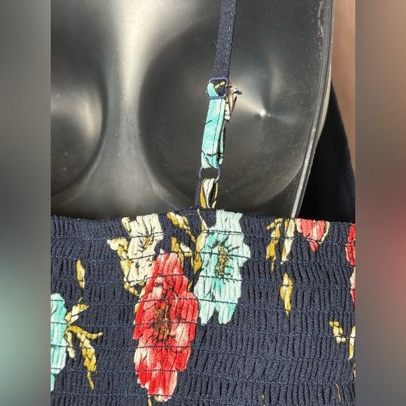 Xhilaration Navy Floral Sundress Spaghetti Strap Short Ruched Back Size M - Picture 3 of 6